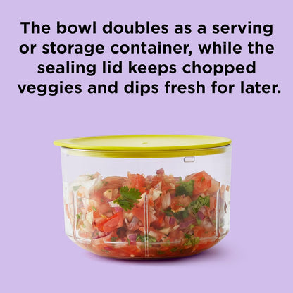 VeggiChop Manual Hand-Powered Food Chopper and Processor, Chops Vegetables, Onions, Peppers, Nuts for Salsa, Guacamole, Hummus – White