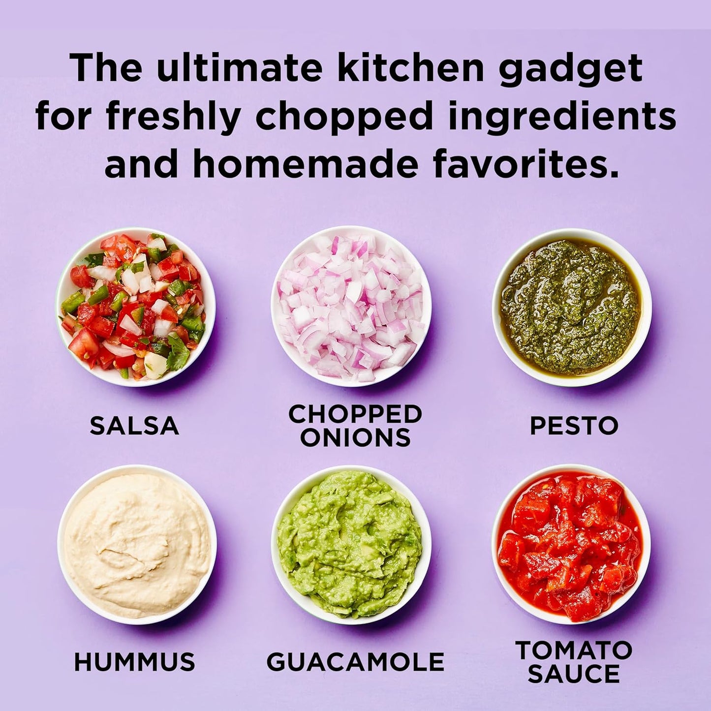 VeggiChop Manual Hand-Powered Food Chopper and Processor, Chops Vegetables, Onions, Peppers, Nuts for Salsa, Guacamole, Hummus – White