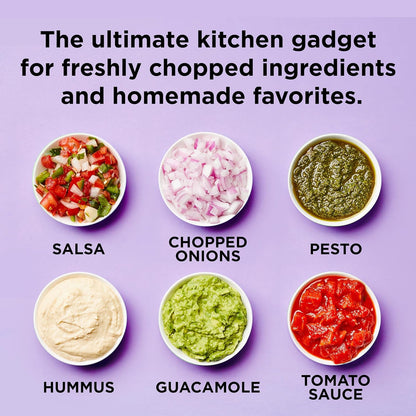 VeggiChop Manual Hand-Powered Food Chopper and Processor, Chops Vegetables, Onions, Peppers, Nuts for Salsa, Guacamole, Hummus – White