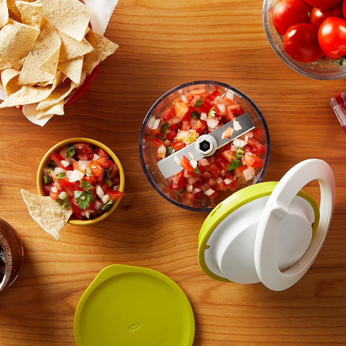 VeggiChop Manual Hand-Powered Food Chopper and Processor, Chops Vegetables, Onions, Peppers, Nuts for Salsa, Guacamole, Hummus – White