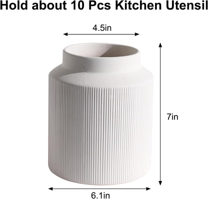 Farmhouse Ceramic Farmhouse Kitchen Utensil Holder for Countertop, Rustic Cooking Utensil Holder Crock Fit for Kitchen Counter. 6.1 x 6.1 x 7 IN