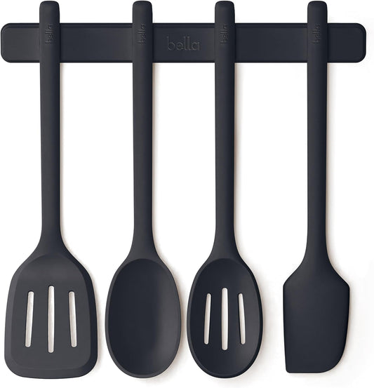 5-Piece Kitchen Tool Set with Magnetic Rack, Silicone, Turner, Spoon, Slotted Spoon, Spatula, Utensil Holder, Magnetic Holder, Non-toxic*, Food-grade, Heat safe to 425°F, Dishwasher Safe, Slate