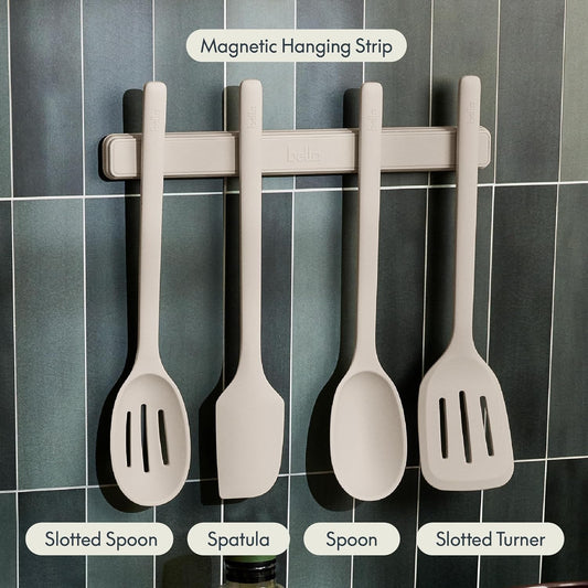 5-Piece Kitchen Tool Set with Magnetic Rack, Silicone, Turner, Spoon, Slotted Spoon, Spatula, Utensil Holder, Magnetic Holder, Non-toxic*, Food-grade, Heat safe to 425°F, Dishwasher Safe, Slate
