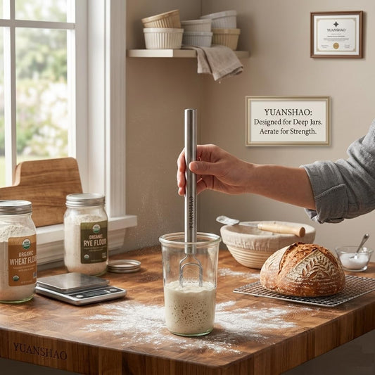 12" Sourdough Starter Stirrer -Narrow Stainless Steel Jar-Friendly Whisk - Heavy-Duty Danish Dough Mixer fits Weck, Mason & Tall Jars - Long Handle Stirring Tool for Thick Starters, Dishwasher Safe