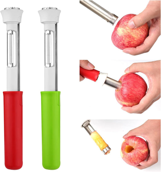 2pcs Apple Core Removal Tool, Stainless Steel 2-in-1 Apple Core Remover Apple Corer and Peeler Fruit Core Seed Remover Pear Fruit Corer Apple Corer Cutter for Home Kitchen Tools