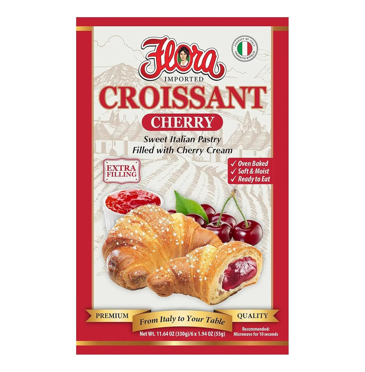 Flora Chocolate & Milk Croissants – Italian Pastry with Chocolate & Milk Cream Filling | Soft, Oven-Baked & Ready to Eat | Imported from Italy (Pack of 6)