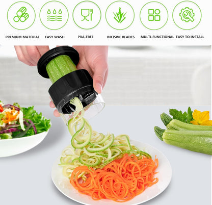 Handheld Low-Carb Spiralizer，3-in-1 Veggie Noodle Maker for Zucchini, Carrots & More, Compact Design for Small Kitchens, Rust-Resistant Stainless Steel Blades(Green)