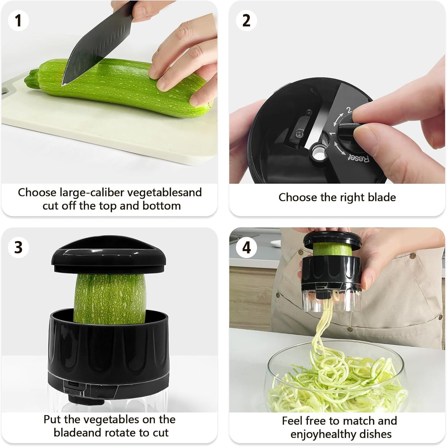 Handheld Low-Carb Spiralizer，3-in-1 Veggie Noodle Maker for Zucchini, Carrots & More, Compact Design for Small Kitchens, Rust-Resistant Stainless Steel Blades(Green)