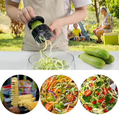 Handheld Low-Carb Spiralizer，3-in-1 Veggie Noodle Maker for Zucchini, Carrots & More, Compact Design for Small Kitchens, Rust-Resistant Stainless Steel Blades(Green)