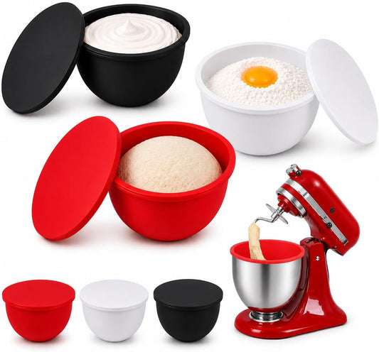 Silicone Bowl Liners for KitchenAid 5 Qt Stand Mixer – 3-Pack Mixing Bowl Accessories with Lids – Mess-Free Pour, Non-Stick, BPA-Free Food-Grade Silicone