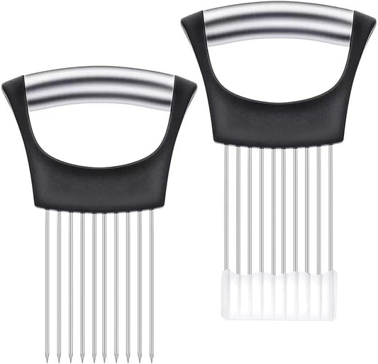 Large Onion Slice Holder, Stainless Steel Onion Cutter Lemon Slicer Vegetable Cutter, Vegetable Chopper Tomato Slicer Assistant Tool for Onion, Meat, Eggs, Tomato, Potato (CLASSIC (L1-1PCS))