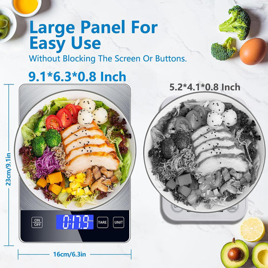 Food Kitchen Scale, Digital Food Scale 33lb Digital Kitchen Scale Precisely Measures Grams and Ounces for Meal Prep Baking and Cooking, Rechargeable 304 Stainless Steel Kitchen Scale LCD Display
