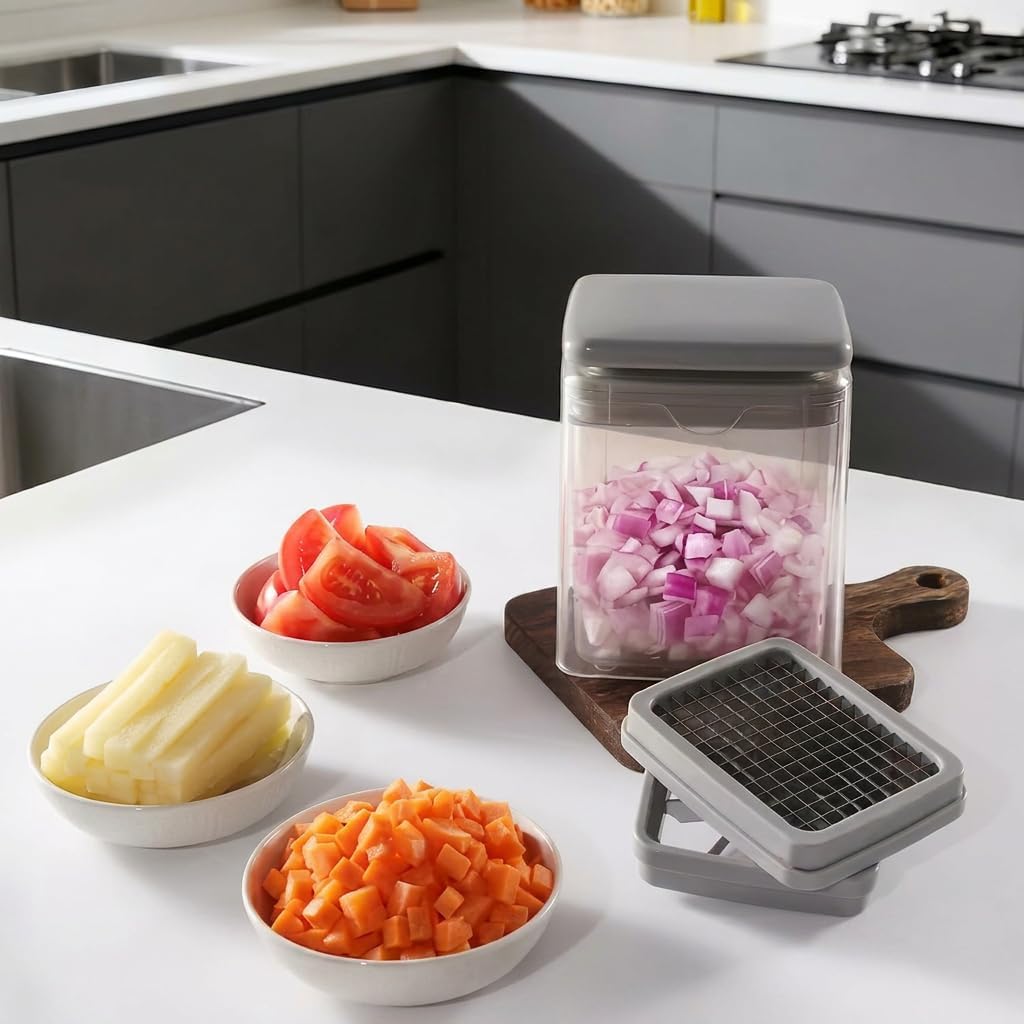 13-in-1 Manual French Fry Cutter, Vegetable Chopper with Container – Manual Veggie & Onion Food Chopper, Multifunction Vegetable Dicer for Fast Meal Prep, Kitchen Chopper with Stainless Steel Blades