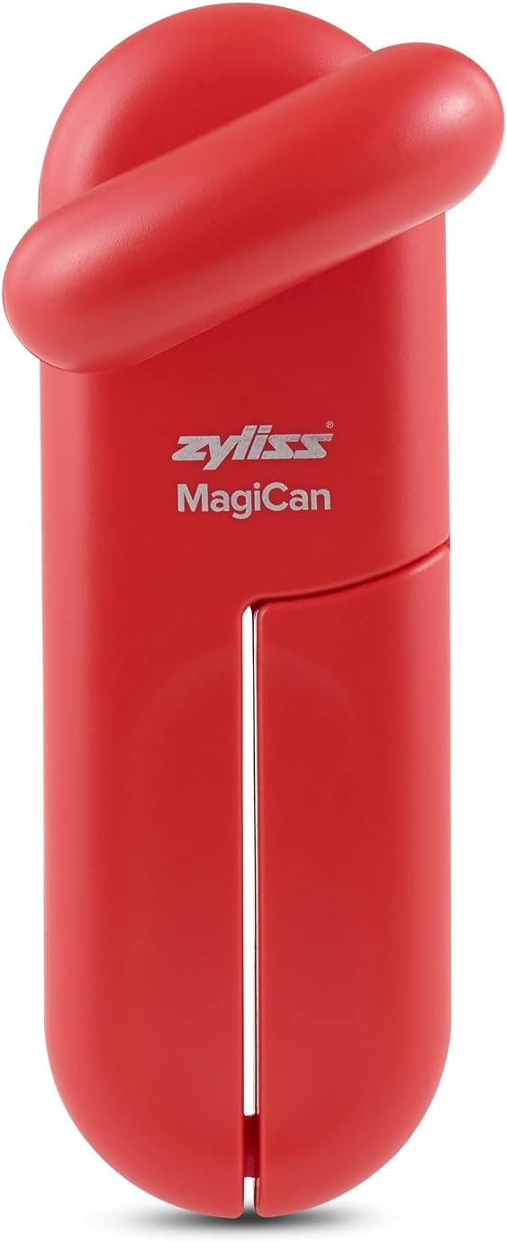 MagiCan Manual Can Opener with Lid Release - Heavy Duty Can Opener - Easy to Use Hand Held - Effortlessly Open Cans - Compact Design - Red
