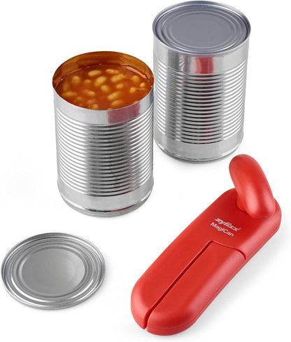 MagiCan Manual Can Opener with Lid Release - Heavy Duty Can Opener - Easy to Use Hand Held - Effortlessly Open Cans - Compact Design - Red