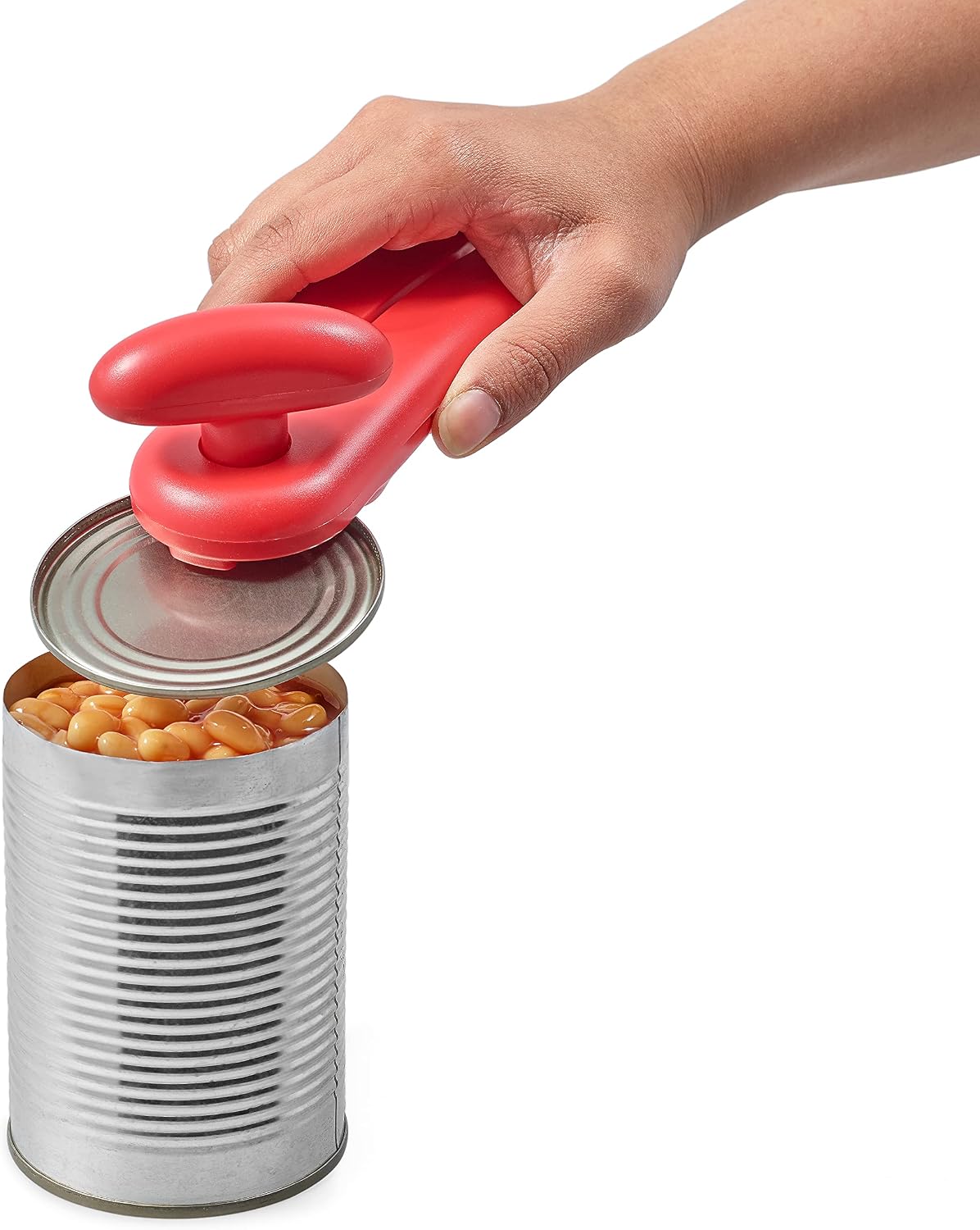 MagiCan Manual Can Opener with Lid Release - Heavy Duty Can Opener - Easy to Use Hand Held - Effortlessly Open Cans - Compact Design - Red