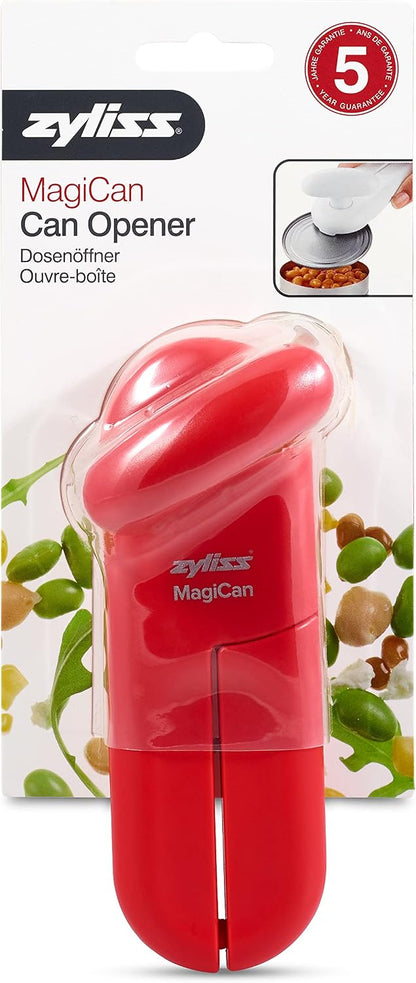 MagiCan Manual Can Opener with Lid Release - Heavy Duty Can Opener - Easy to Use Hand Held - Effortlessly Open Cans - Compact Design - Red
