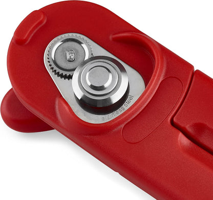 MagiCan Manual Can Opener with Lid Release - Heavy Duty Can Opener - Easy to Use Hand Held - Effortlessly Open Cans - Compact Design - Red