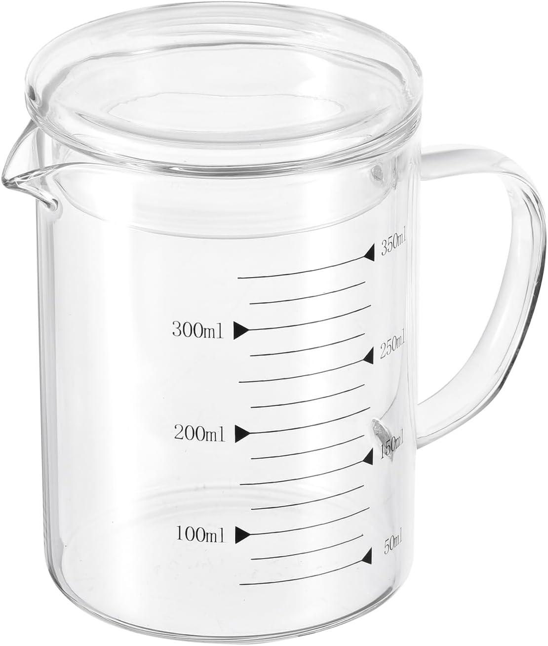 250ml Glass Measuring Cup, 3.3 Borosilicate Graduated Black Printed Scale Liquid Measure Cups Beaker with Glass Lid and V-Shaped Spout for Kitchen