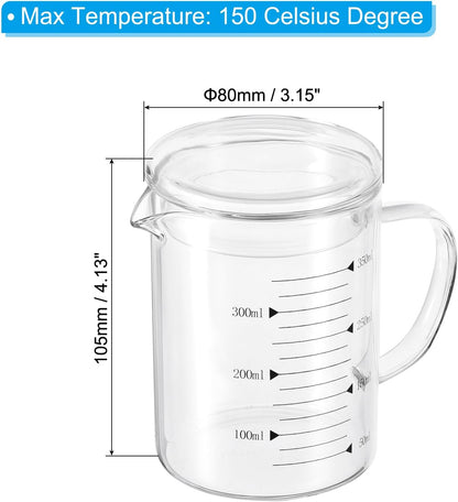 250ml Glass Measuring Cup, 3.3 Borosilicate Graduated Black Printed Scale Liquid Measure Cups Beaker with Glass Lid and V-Shaped Spout for Kitchen