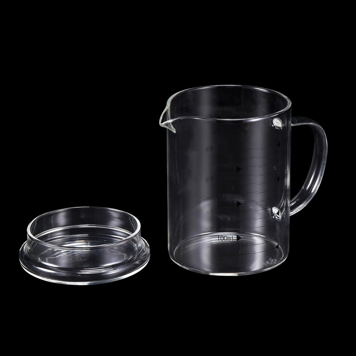 250ml Glass Measuring Cup, 3.3 Borosilicate Graduated Black Printed Scale Liquid Measure Cups Beaker with Glass Lid and V-Shaped Spout for Kitchen