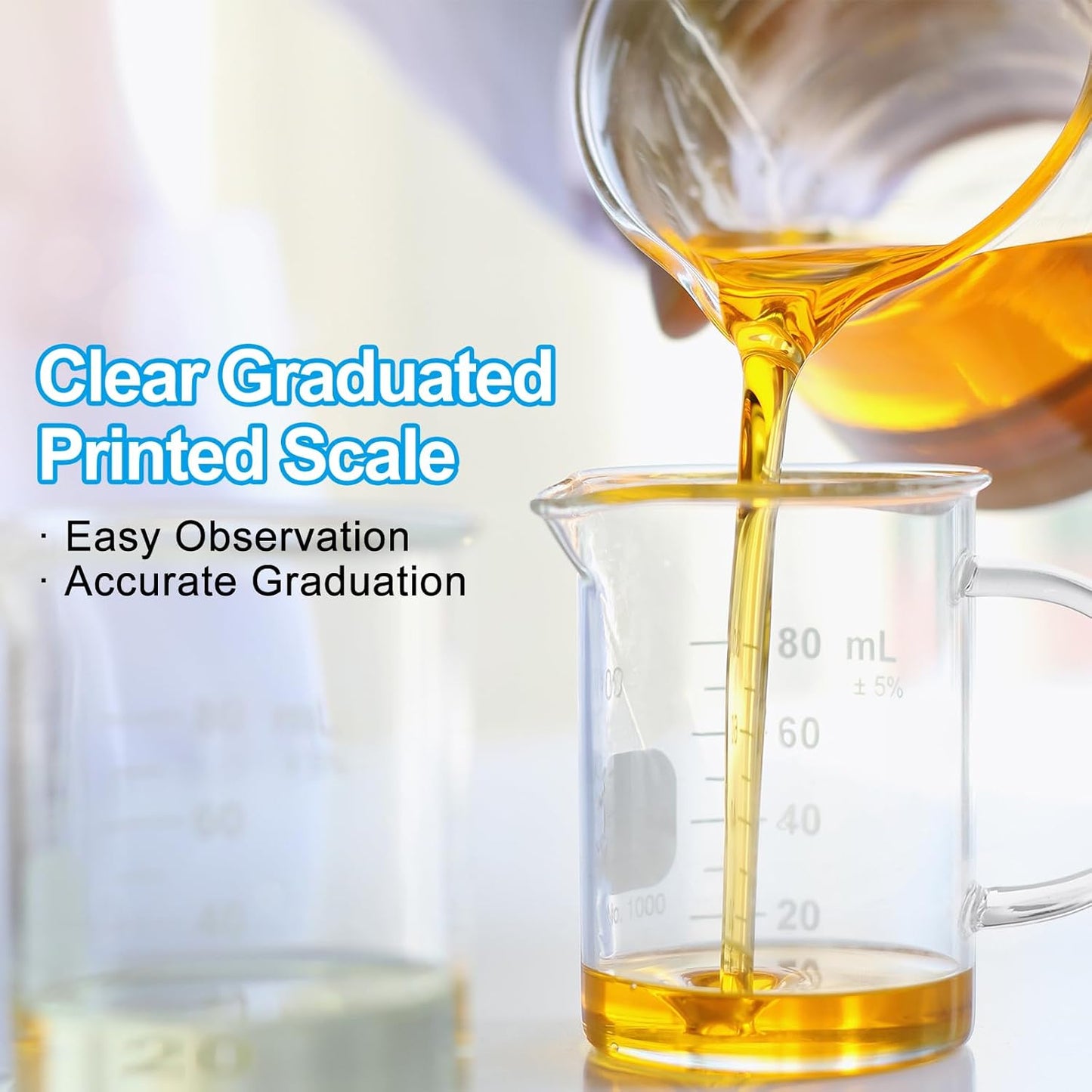 250ml Glass Measuring Cup, 3.3 Borosilicate Graduated Black Printed Scale Liquid Measure Cups Beaker with Glass Lid and V-Shaped Spout for Kitchen