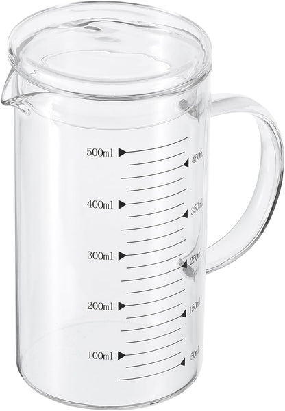 250ml Glass Measuring Cup, 3.3 Borosilicate Graduated Black Printed Scale Liquid Measure Cups Beaker with Glass Lid and V-Shaped Spout for Kitchen