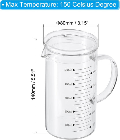 250ml Glass Measuring Cup, 3.3 Borosilicate Graduated Black Printed Scale Liquid Measure Cups Beaker with Glass Lid and V-Shaped Spout for Kitchen