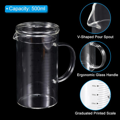 250ml Glass Measuring Cup, 3.3 Borosilicate Graduated Black Printed Scale Liquid Measure Cups Beaker with Glass Lid and V-Shaped Spout for Kitchen
