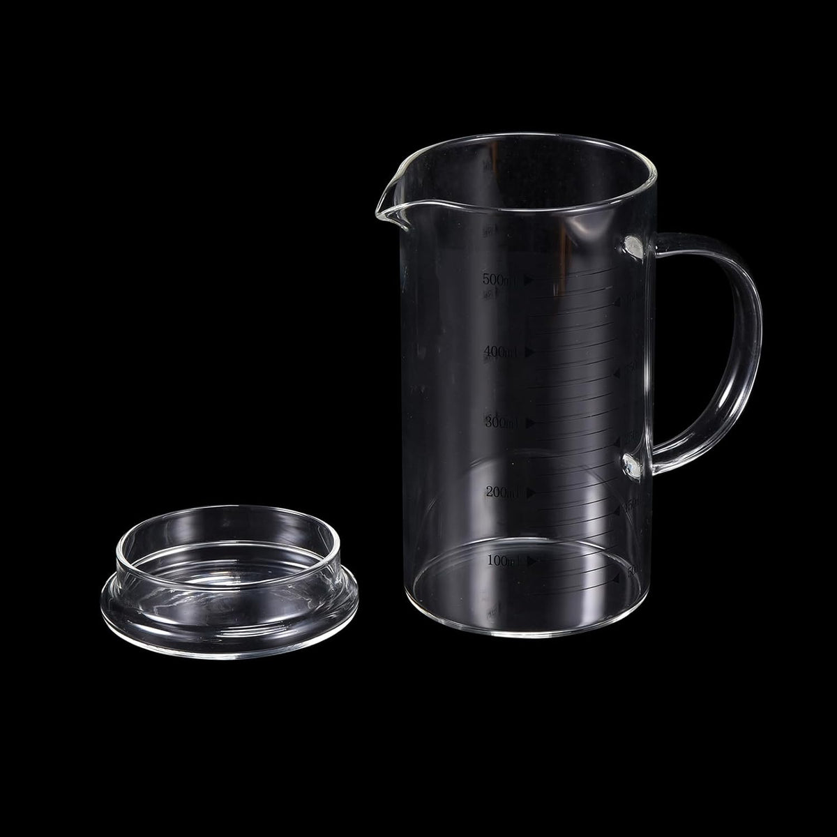 250ml Glass Measuring Cup, 3.3 Borosilicate Graduated Black Printed Scale Liquid Measure Cups Beaker with Glass Lid and V-Shaped Spout for Kitchen