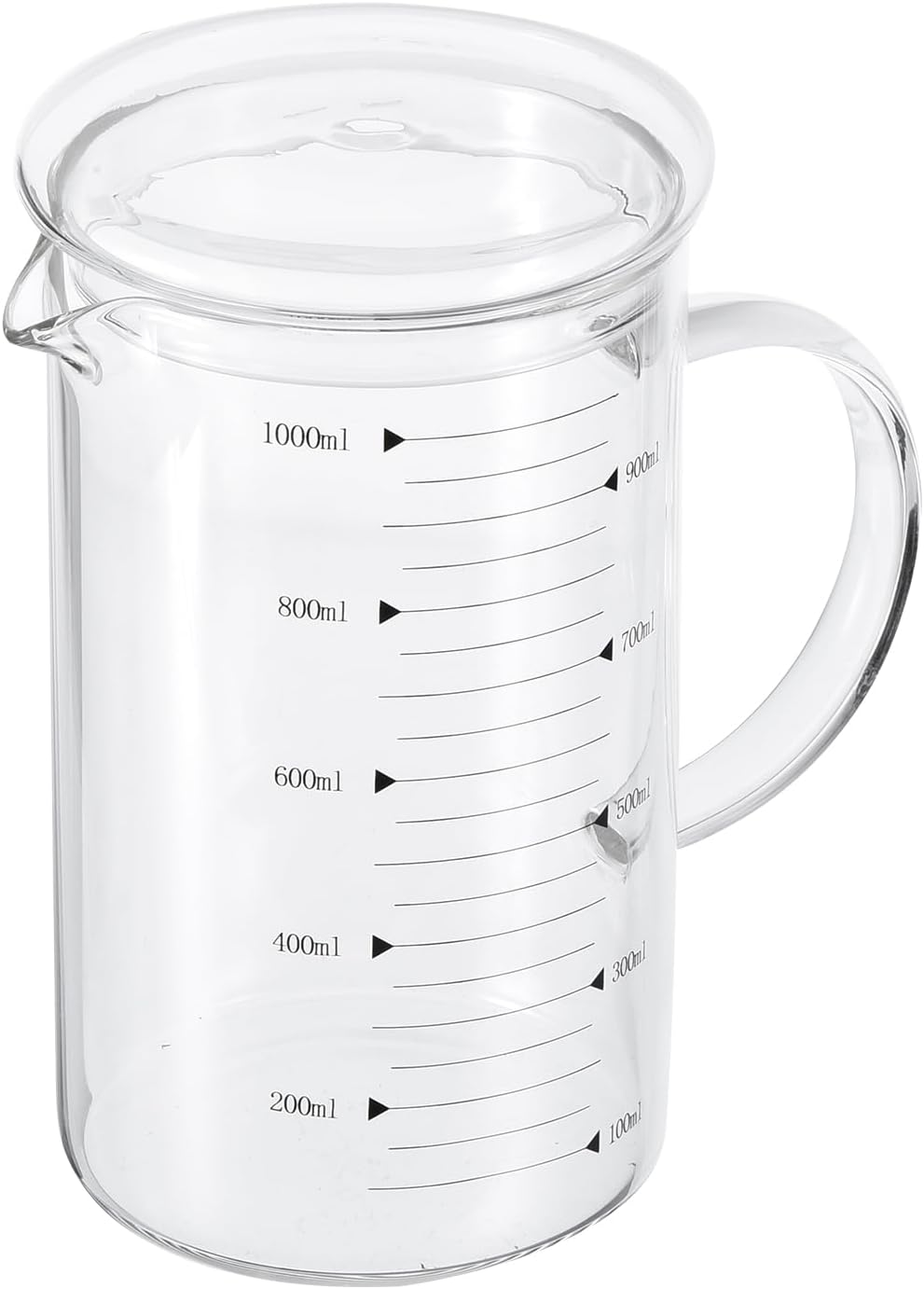 250ml Glass Measuring Cup, 3.3 Borosilicate Graduated Black Printed Scale Liquid Measure Cups Beaker with Glass Lid and V-Shaped Spout for Kitchen