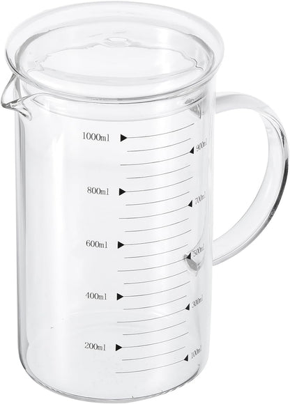 250ml Glass Measuring Cup, 3.3 Borosilicate Graduated Black Printed Scale Liquid Measure Cups Beaker with Glass Lid and V-Shaped Spout for Kitchen