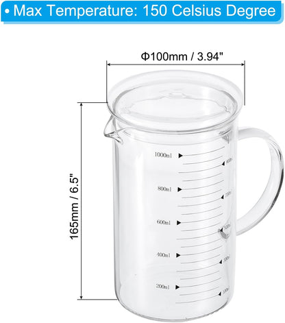 250ml Glass Measuring Cup, 3.3 Borosilicate Graduated Black Printed Scale Liquid Measure Cups Beaker with Glass Lid and V-Shaped Spout for Kitchen