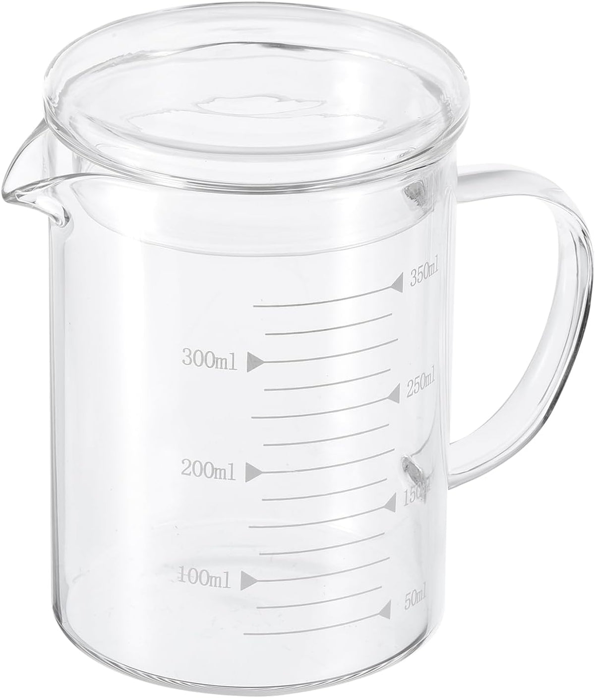 250ml Glass Measuring Cup, 3.3 Borosilicate Graduated Black Printed Scale Liquid Measure Cups Beaker with Glass Lid and V-Shaped Spout for Kitchen