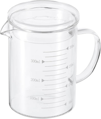 250ml Glass Measuring Cup, 3.3 Borosilicate Graduated Black Printed Scale Liquid Measure Cups Beaker with Glass Lid and V-Shaped Spout for Kitchen