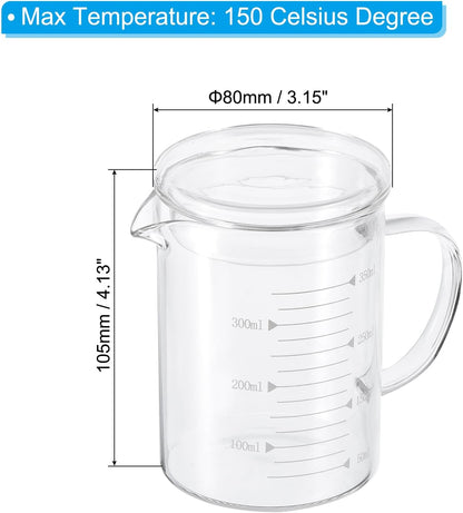 250ml Glass Measuring Cup, 3.3 Borosilicate Graduated Black Printed Scale Liquid Measure Cups Beaker with Glass Lid and V-Shaped Spout for Kitchen