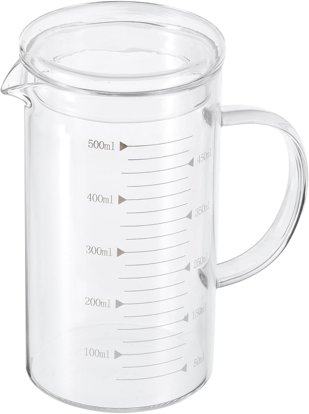 250ml Glass Measuring Cup, 3.3 Borosilicate Graduated Black Printed Scale Liquid Measure Cups Beaker with Glass Lid and V-Shaped Spout for Kitchen