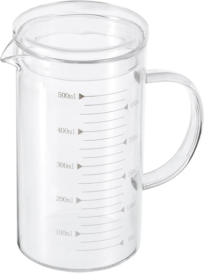 250ml Glass Measuring Cup, 3.3 Borosilicate Graduated Black Printed Scale Liquid Measure Cups Beaker with Glass Lid and V-Shaped Spout for Kitchen