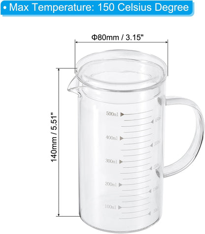 250ml Glass Measuring Cup, 3.3 Borosilicate Graduated Black Printed Scale Liquid Measure Cups Beaker with Glass Lid and V-Shaped Spout for Kitchen