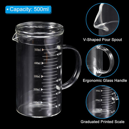 250ml Glass Measuring Cup, 3.3 Borosilicate Graduated Black Printed Scale Liquid Measure Cups Beaker with Glass Lid and V-Shaped Spout for Kitchen