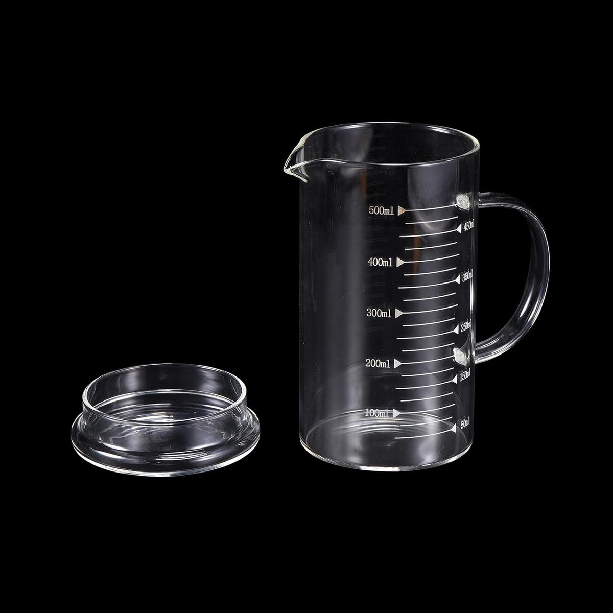 250ml Glass Measuring Cup, 3.3 Borosilicate Graduated Black Printed Scale Liquid Measure Cups Beaker with Glass Lid and V-Shaped Spout for Kitchen