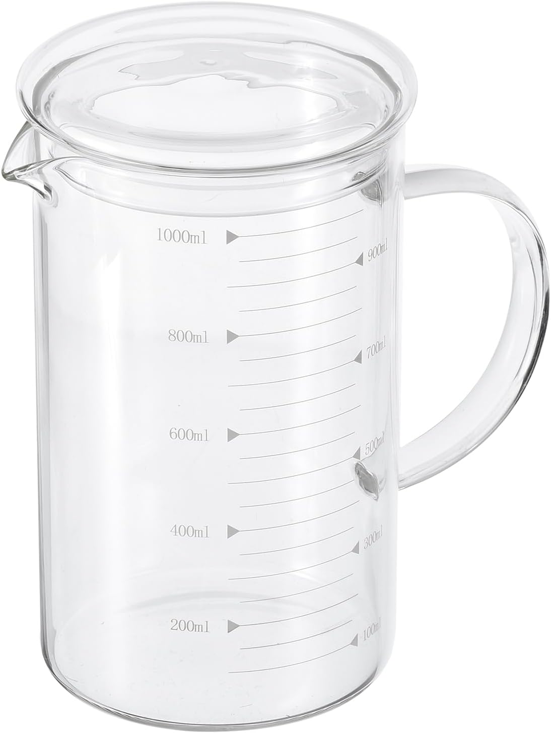250ml Glass Measuring Cup, 3.3 Borosilicate Graduated Black Printed Scale Liquid Measure Cups Beaker with Glass Lid and V-Shaped Spout for Kitchen