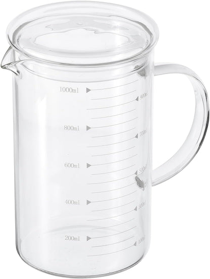 250ml Glass Measuring Cup, 3.3 Borosilicate Graduated Black Printed Scale Liquid Measure Cups Beaker with Glass Lid and V-Shaped Spout for Kitchen