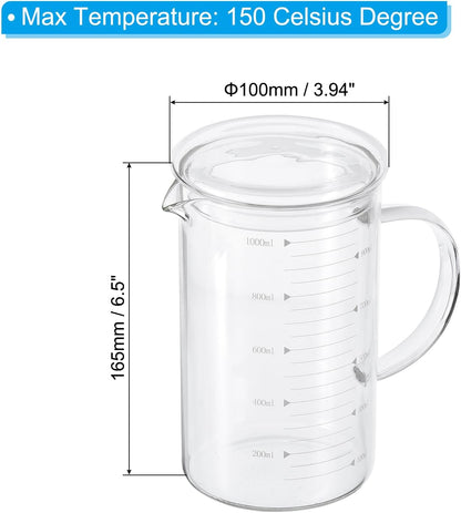 250ml Glass Measuring Cup, 3.3 Borosilicate Graduated Black Printed Scale Liquid Measure Cups Beaker with Glass Lid and V-Shaped Spout for Kitchen