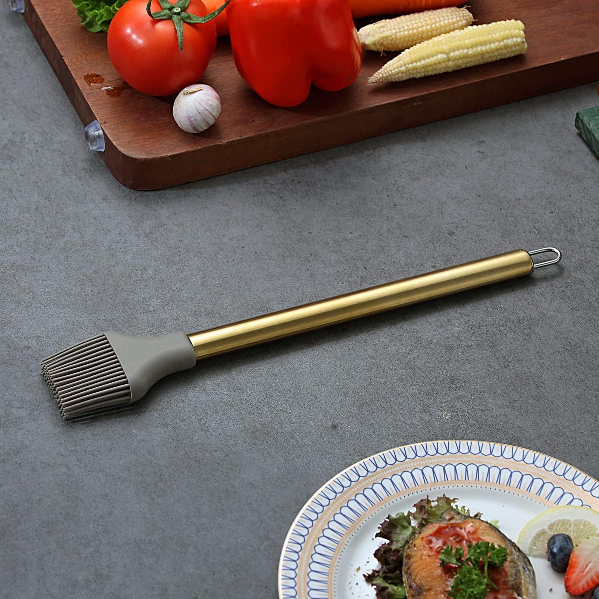 Gold Basting Brush, Non-stick Silicone Kitchen Brush For Cooking With Titanium Gold Plating Handle, Barbeque Brush, Pastry Brush, BBQ Brush, Dishwasher Safe, Easy to Clean