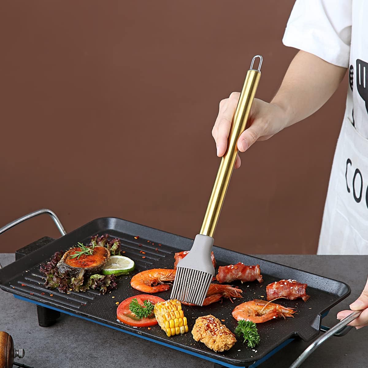 Gold Basting Brush, Non-stick Silicone Kitchen Brush For Cooking With Titanium Gold Plating Handle, Barbeque Brush, Pastry Brush, BBQ Brush, Dishwasher Safe, Easy to Clean