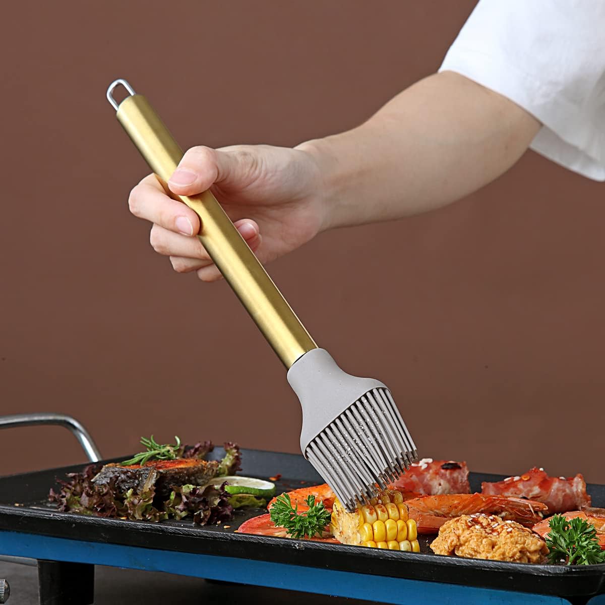 Gold Basting Brush, Non-stick Silicone Kitchen Brush For Cooking With Titanium Gold Plating Handle, Barbeque Brush, Pastry Brush, BBQ Brush, Dishwasher Safe, Easy to Clean