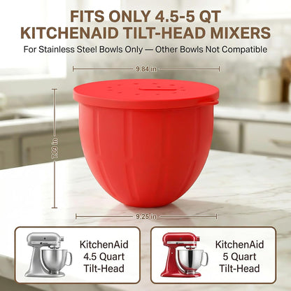 Silicone Liners for KitchenAid Mixers - Mixing Bowl Liners with Lids for 5 Qt Tilt-Head Stand Mixer, Kitchen Aid Accessories and Attachments with Measurement Markings & Timer Pointers, 3pcs