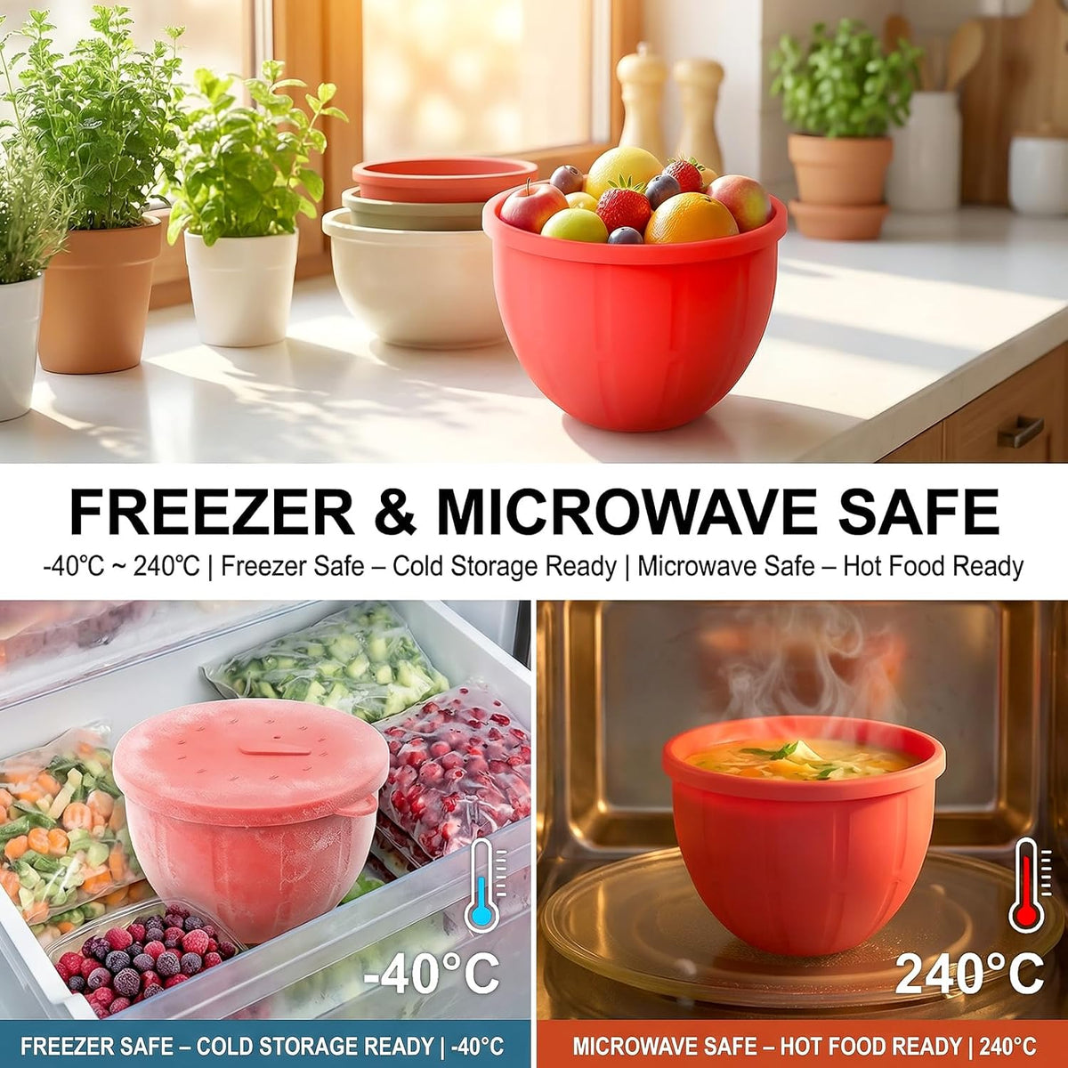 Silicone Liners for KitchenAid Mixers - Mixing Bowl Liners with Lids for 5 Qt Tilt-Head Stand Mixer, Kitchen Aid Accessories and Attachments with Measurement Markings & Timer Pointers, 3pcs