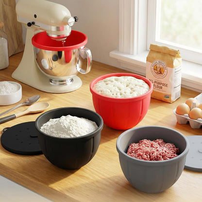 Silicone Liners for KitchenAid Mixers - Mixing Bowl Liners with Lids for 5 Qt Tilt-Head Stand Mixer, Kitchen Aid Accessories and Attachments with Measurement Markings & Timer Pointers, 3pcs